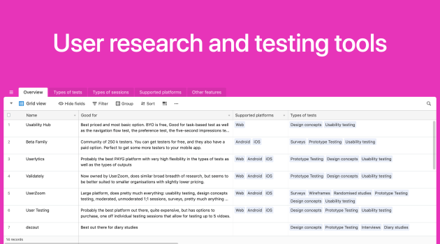 User research tool screenshot