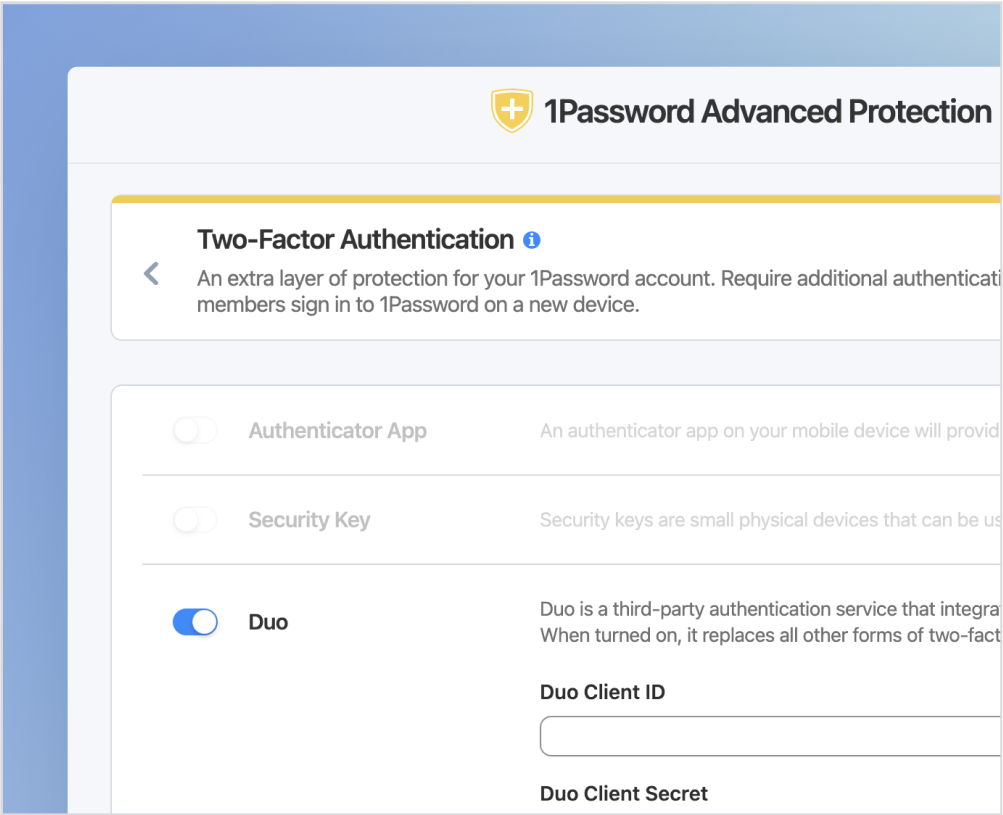 1Password two-factor authentication setup for Duo