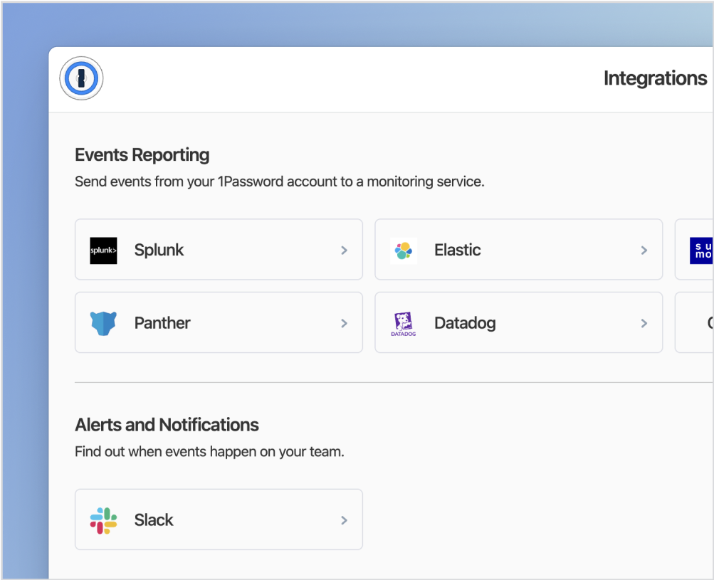 Integrazioni del servizio di monitoraggio di 1Password