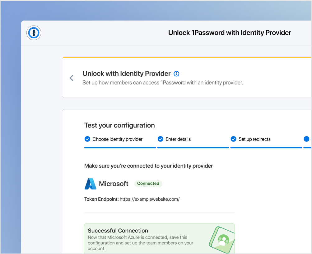 Microsoft용 1Password ID 공급자 선택 설정