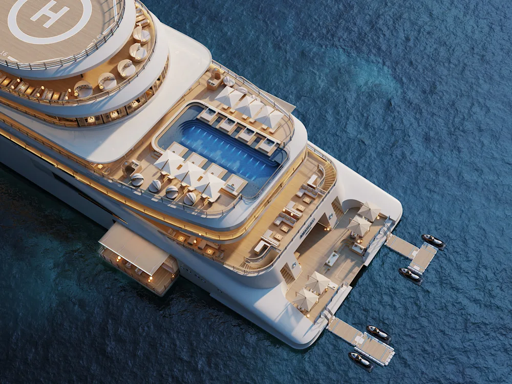 An artist's impression of Amangati and its marina from above