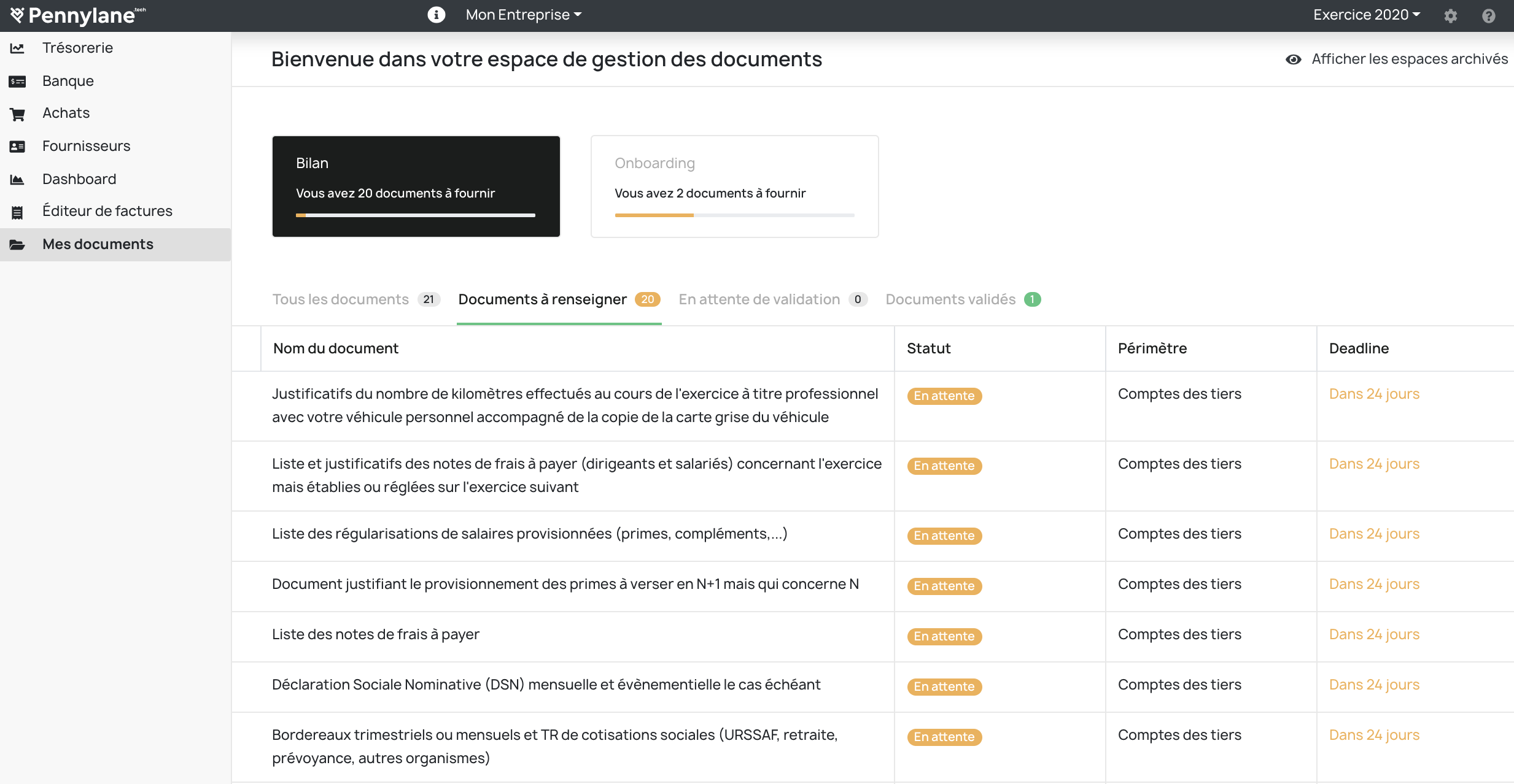 Page d'accueil GED gestion des documents