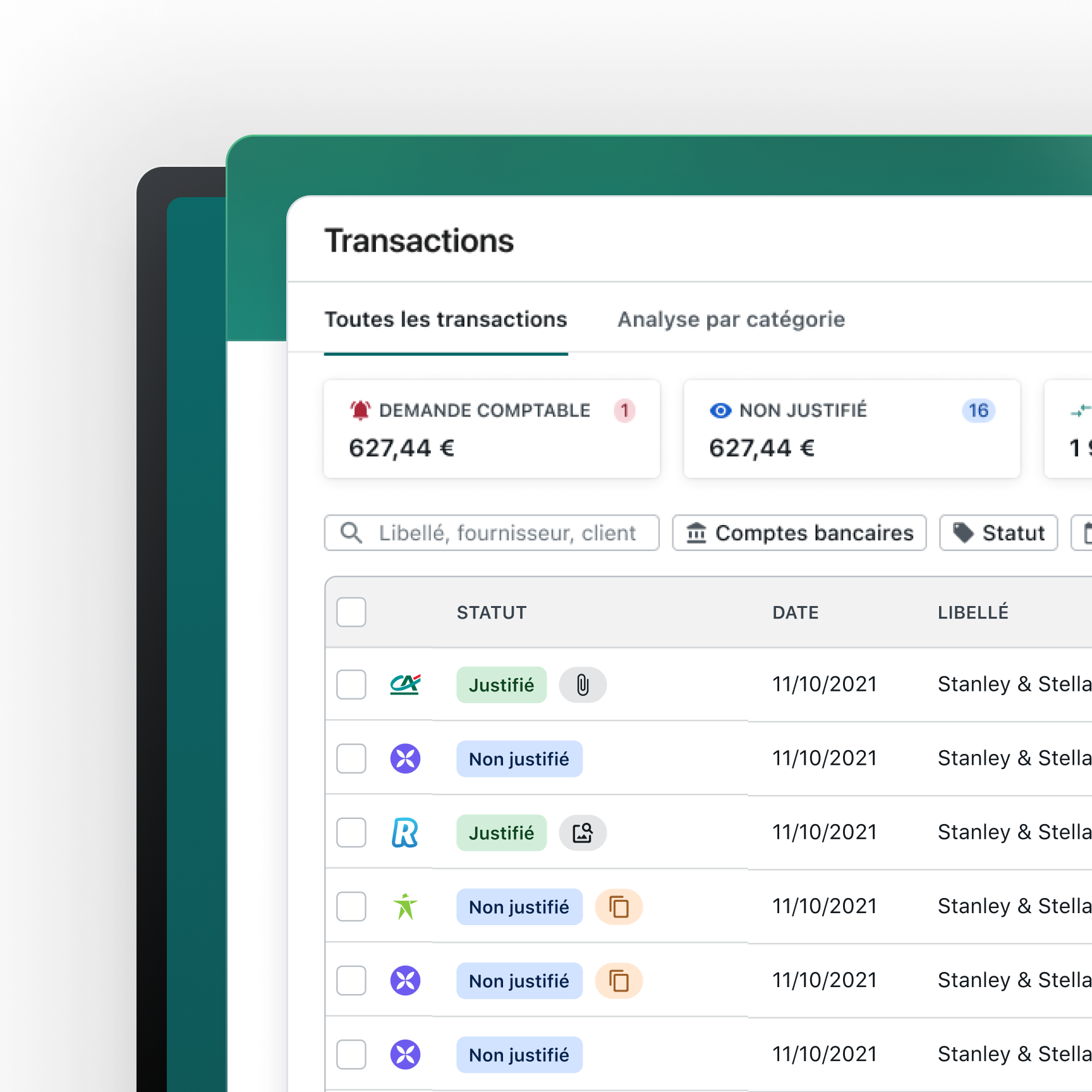 Illustration de la fonctionnalité de gestion des transactions de l'application Pennylane