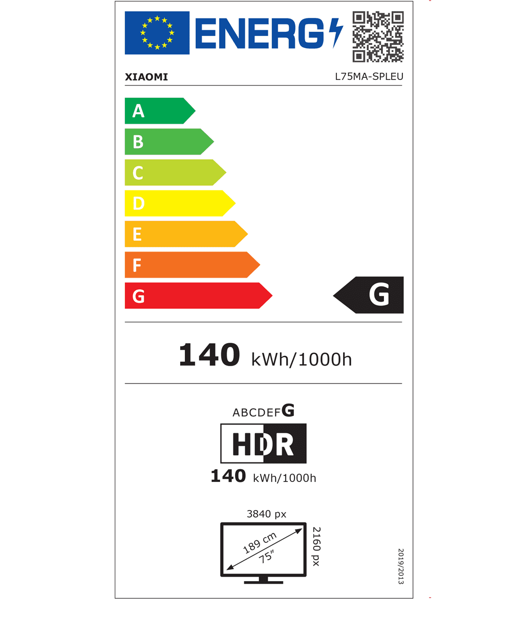 TV S Mini 75" energy label