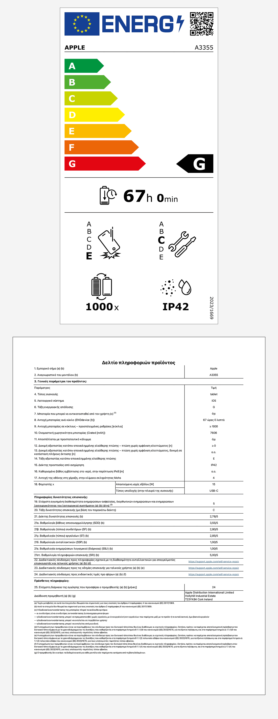 Energy Labels - Apple iPad 11" A16 5G 128GB