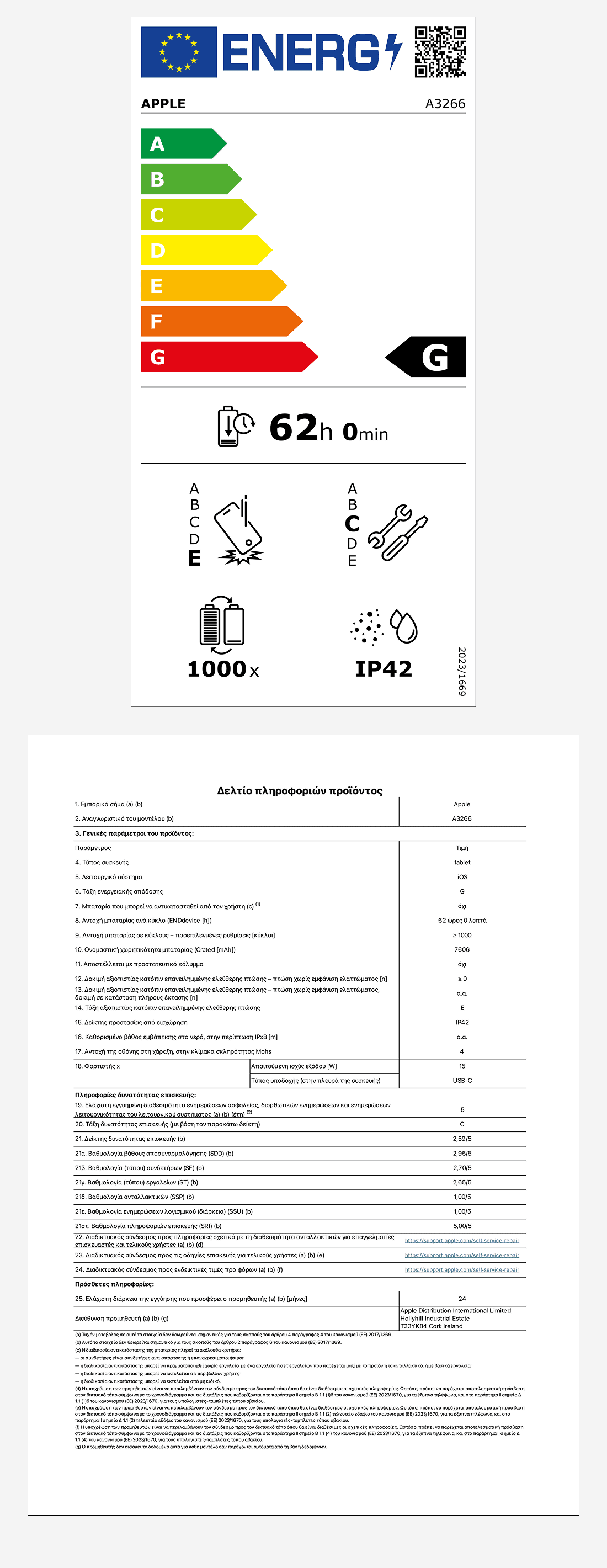 Energy Labels - Apple iPad Air 11" M3 Wi-Fi 256GB	