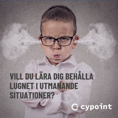 Ett barn i skjorta där rök pyser ut ur öronen. Text i bild: Vill du lära dig behålla lugnet i utmanande situationer?