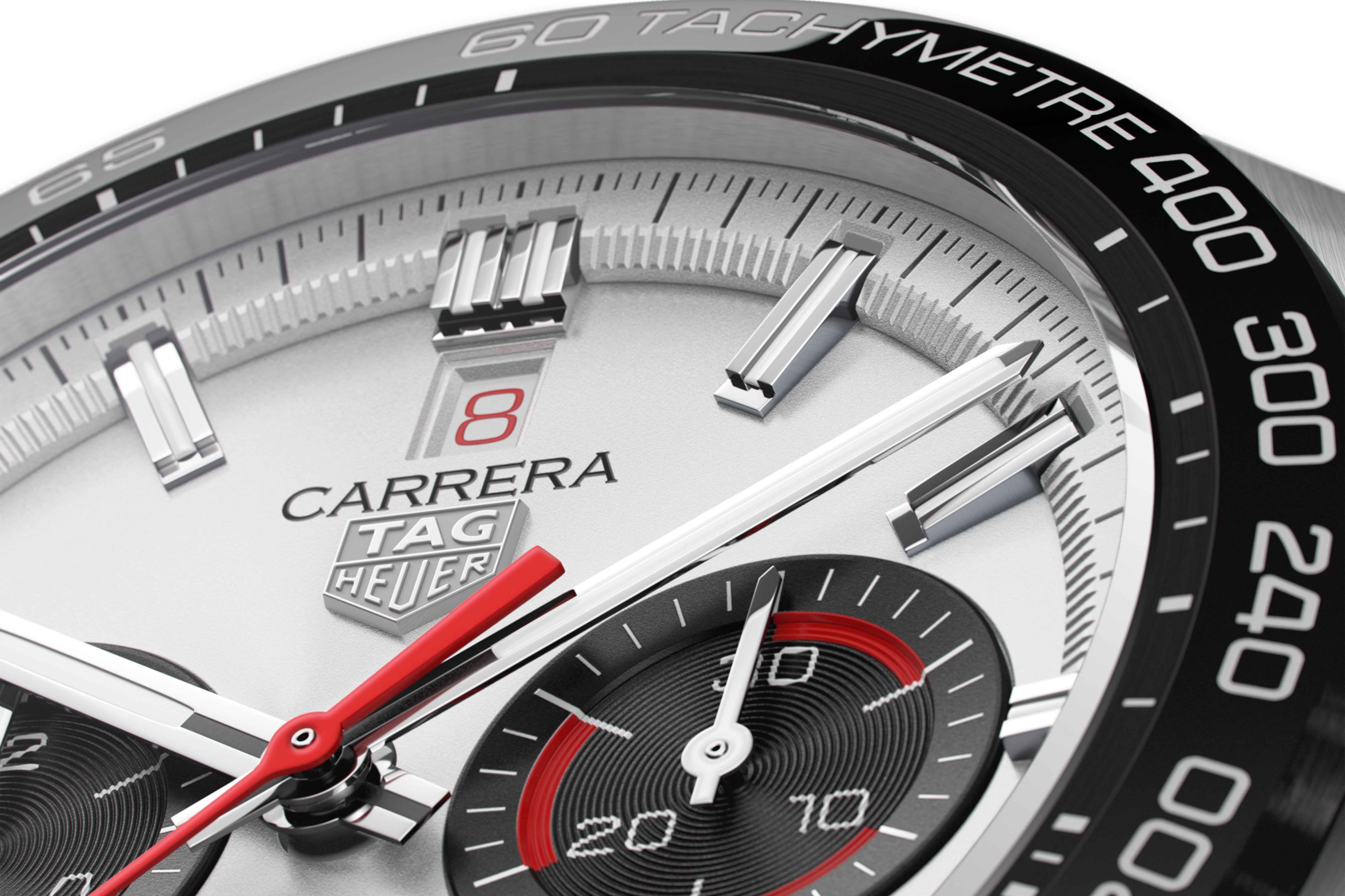 Điểm nổi bật của mẫu Carrera Sport 160 năm này là thông tin ngày đỏ rực tại vị trí 12 giờ. Ảnh: Hodinkee