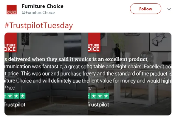 Furniture choice twitter reviews image generator