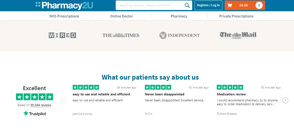 Pharmacy2U Trustpilot review carousel