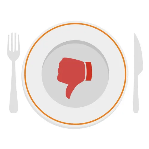 Dinner plate with a red thumbs down