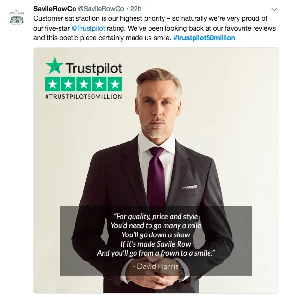 Savile Row Trustpilot review