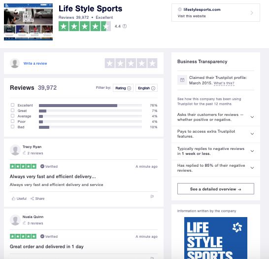 Lifestyle sports trustpilot page Lifestyle sports trustpilot page