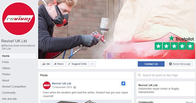 screenshot of Revive's Facebook page Revive Facebook