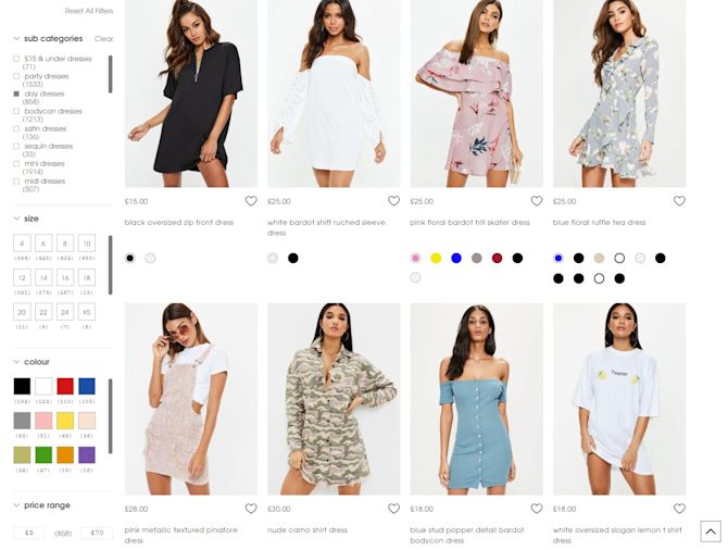 Screenshot of a clothing website filters improve customer experience