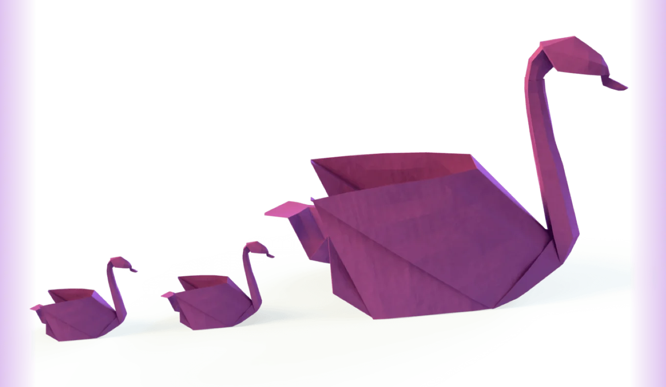 3 purple origami swans -mobile