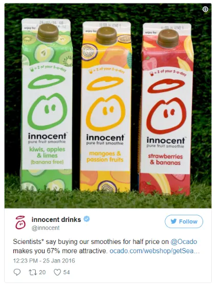 Beispiel: humorvoller Social-Media-Post von Innocent Drinks