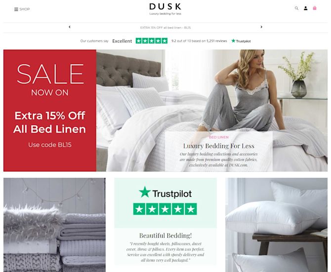 Trustpilot social proof on Dusk website Social proof on-site reviews