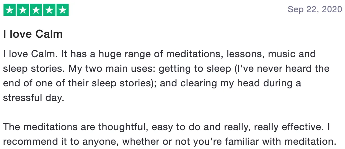 Review of Calm: I love Calm (5 stars)