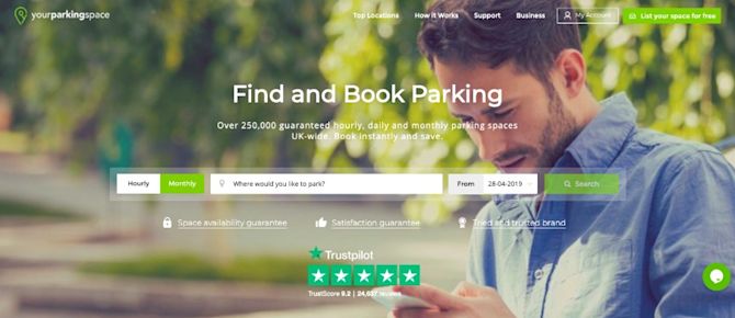 Trustpilot social proof on the website of yourparkingspace homepage reviews yourparking space trustpilot