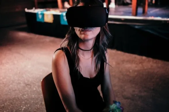 Woman with VR glasses on