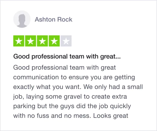 Illustration of a Trustpilot review with this text: Good professional team with great communication to ensure you are getting exactly what you want. (5 stars)