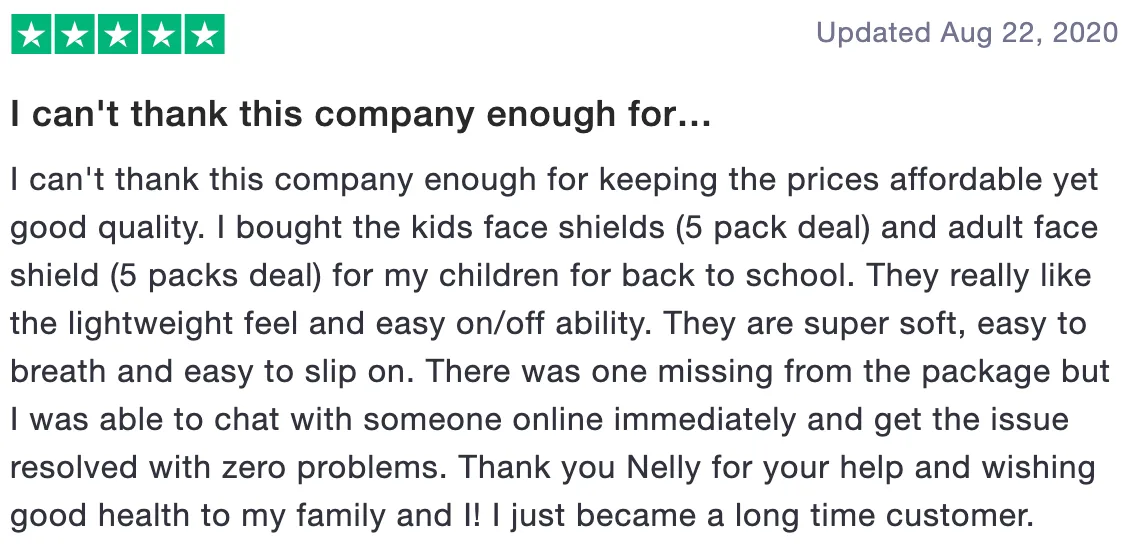 Review of SA Company: I can't thank this company enough for keeping the prices affordable yet good quality. (5 stars)