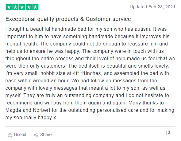Handmade bed customer review