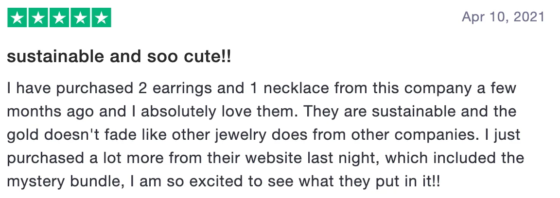 Five start review Evryjewels on Trustpilot
Review of Evryjewels
