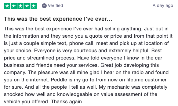 Review of Peddle: This was the best experience I've ever... (5 stars)