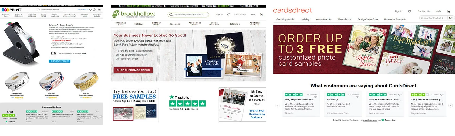 CardsDirect uses reviews across all landing pages