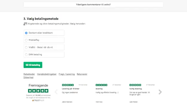  Trustpilot-Bewertungen auf der Warenkorb-Seite von Cykelpartner