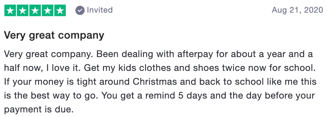 Review of Afterpay: Very great company (5 stars)