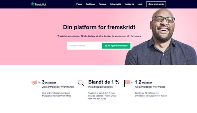 home page of business.trustpilot.com trustpilot bizweb frontpage screenshot dk 800x520