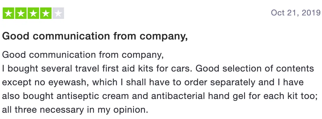 Four star Review of Jax First Aid Supplies on Trustpilot Review of Jax First Aid Supplies