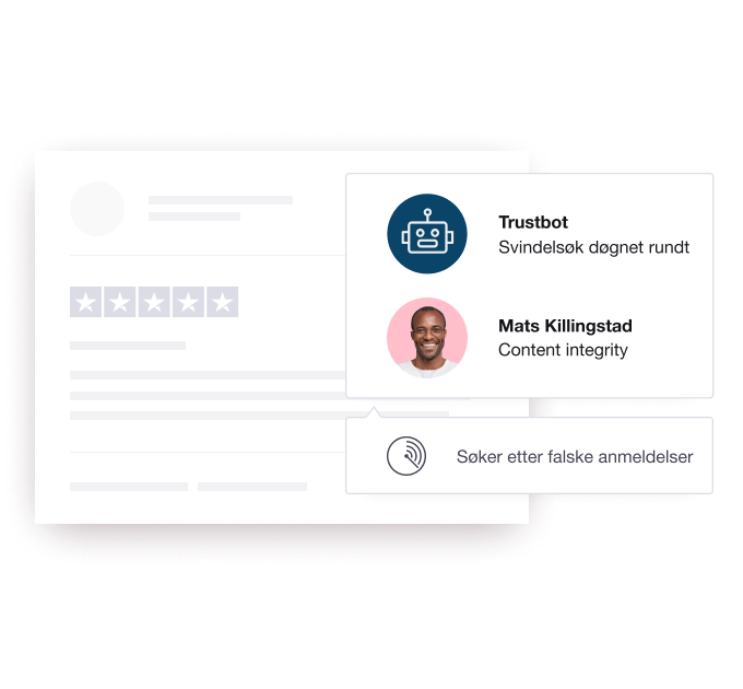 Product illustration showing Trustpilot's fraud detection and content integrity efforts for safeguarding the platform NO - Jumbotron main image - desktop