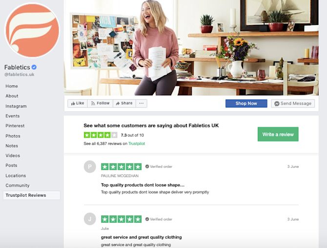 Fabletics Trustpilot social media reputation management