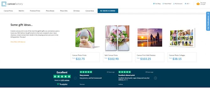 Trustpilot social proof on the website of CanvasFactory Canvas Factory customer reviews on home page