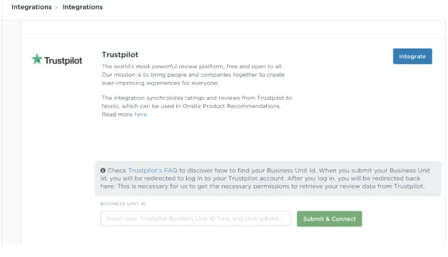 Intégration Trustpilot