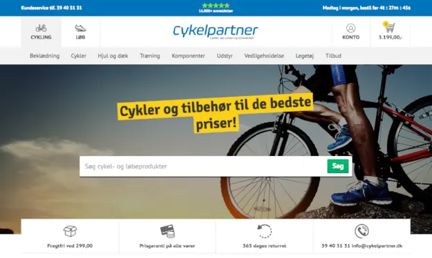 Screenshot der Website von Cykelpartner mit Sternen und der Anzahl seiner gesammelten Bewertungen