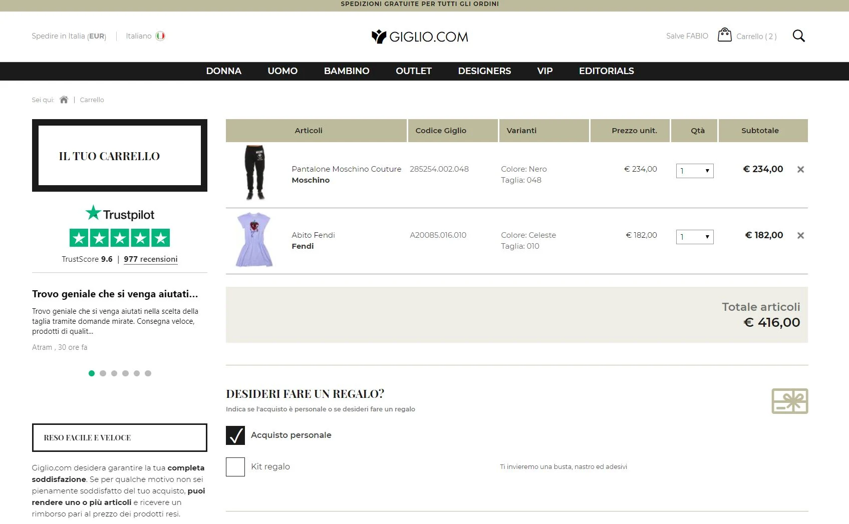 Le widget TrustBox sur la page du panier d’achat