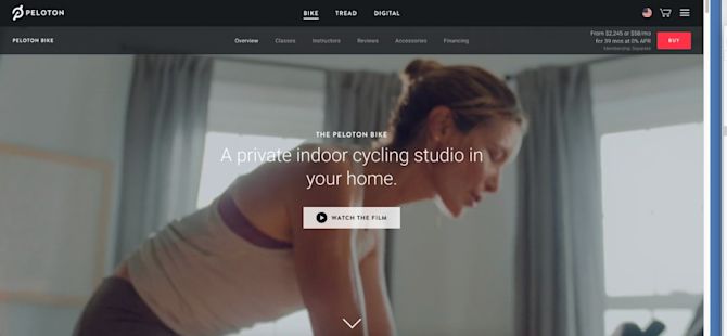 Peloton website screenshot Peloton Product Photography