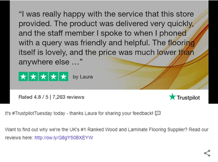  Trustpilot feedback included on social media (Twitter)