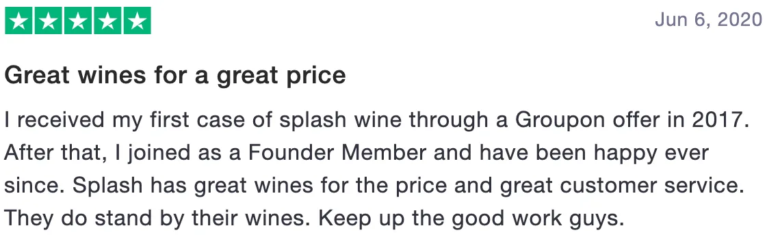 Review of Splash Wines: Great wines for a great price (5 stars)
