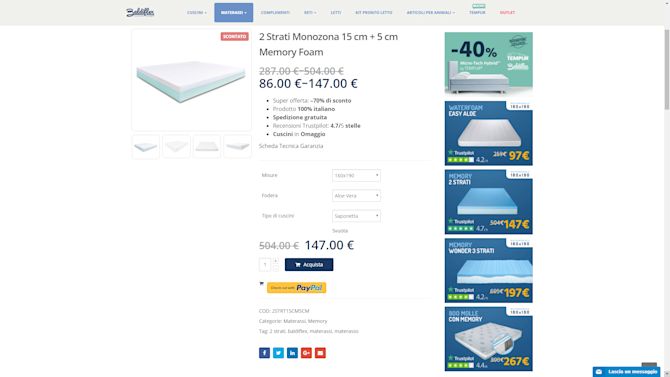 Esempio di pagina prodotto Screenshot di una pagina prodotto del sito di Baldiflex