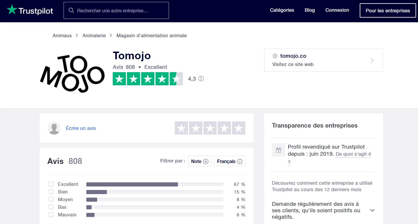 Tomojo company page Trustpilot