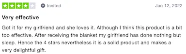 Four star review of Calming Blankets on Trustpilot Review of Calming Blankets