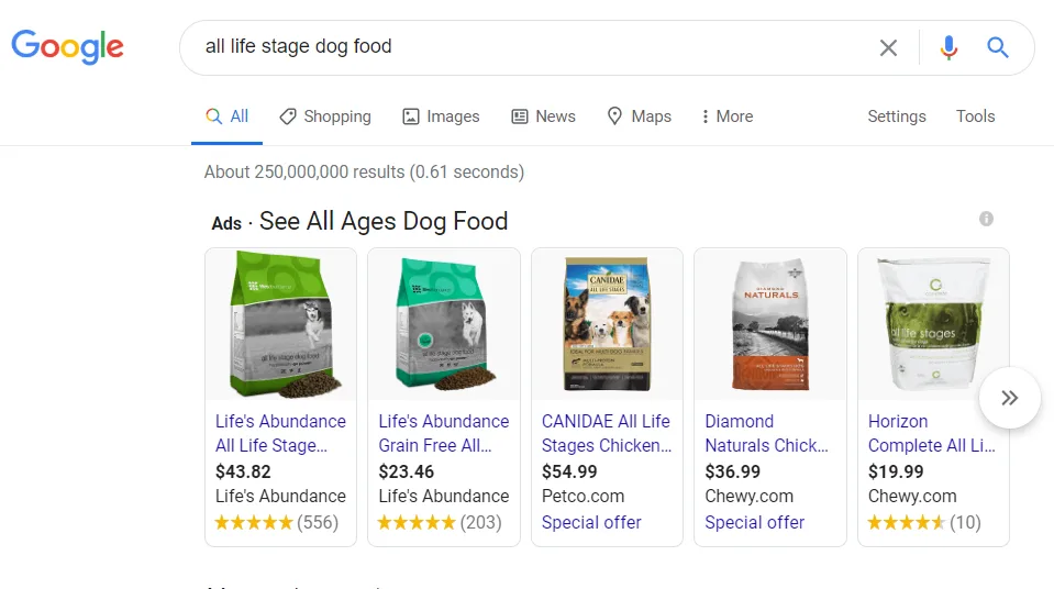 Dog Food google shopping 1
