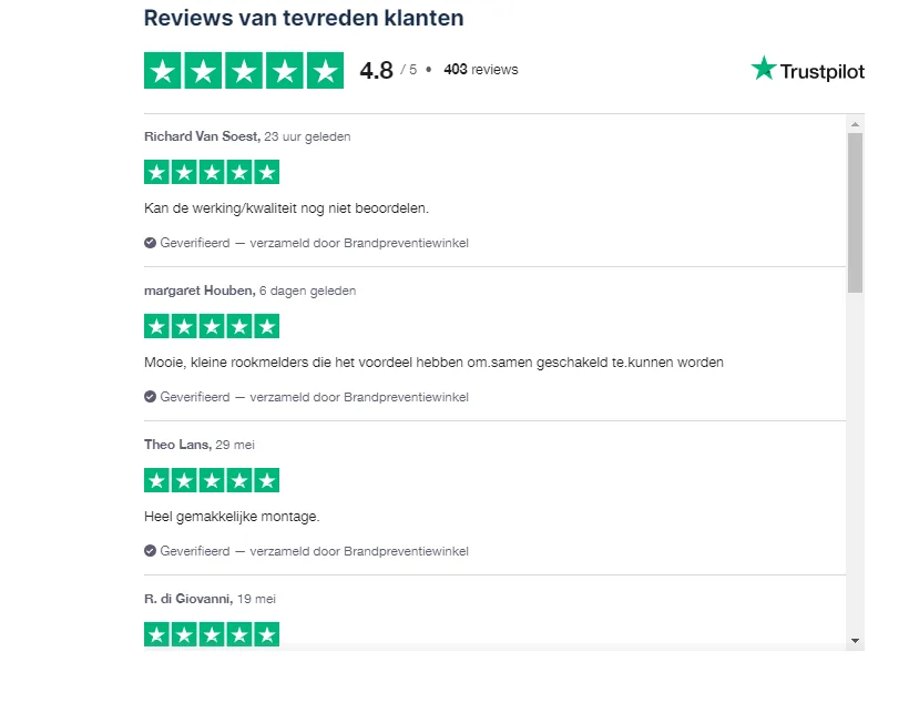 Op dezelfde productpagina is ook een Trustpilot-widget te zien die de reviews over dit product weergeeft.