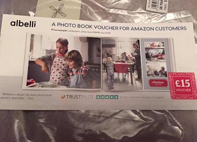 Trustpilot logo på Albelli Billede af Trustpilot logo brugt på et værdibevis
